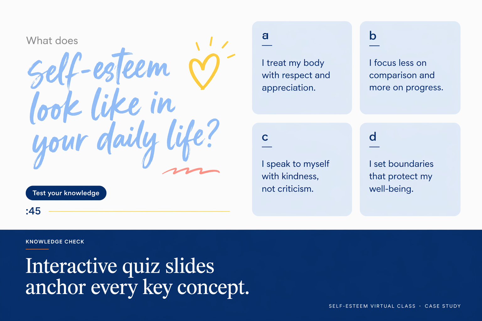 Micro-animations and interactive quiz slides break up the video.
