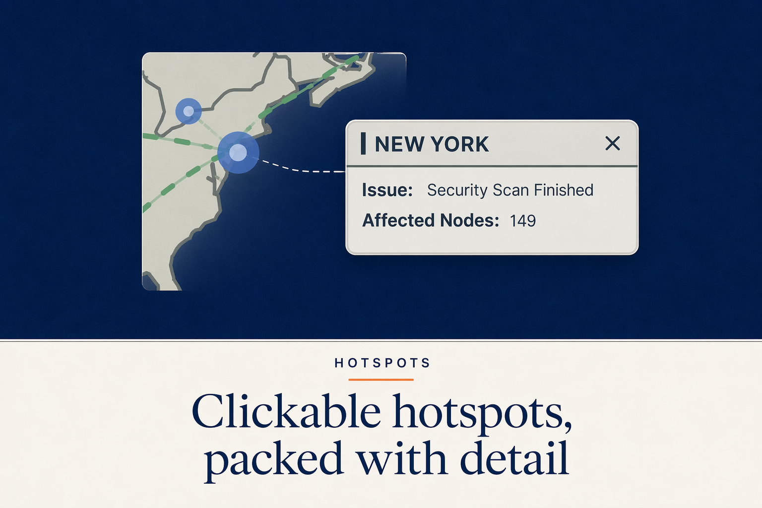Hotspots reveal mission events tied to real-world cities.